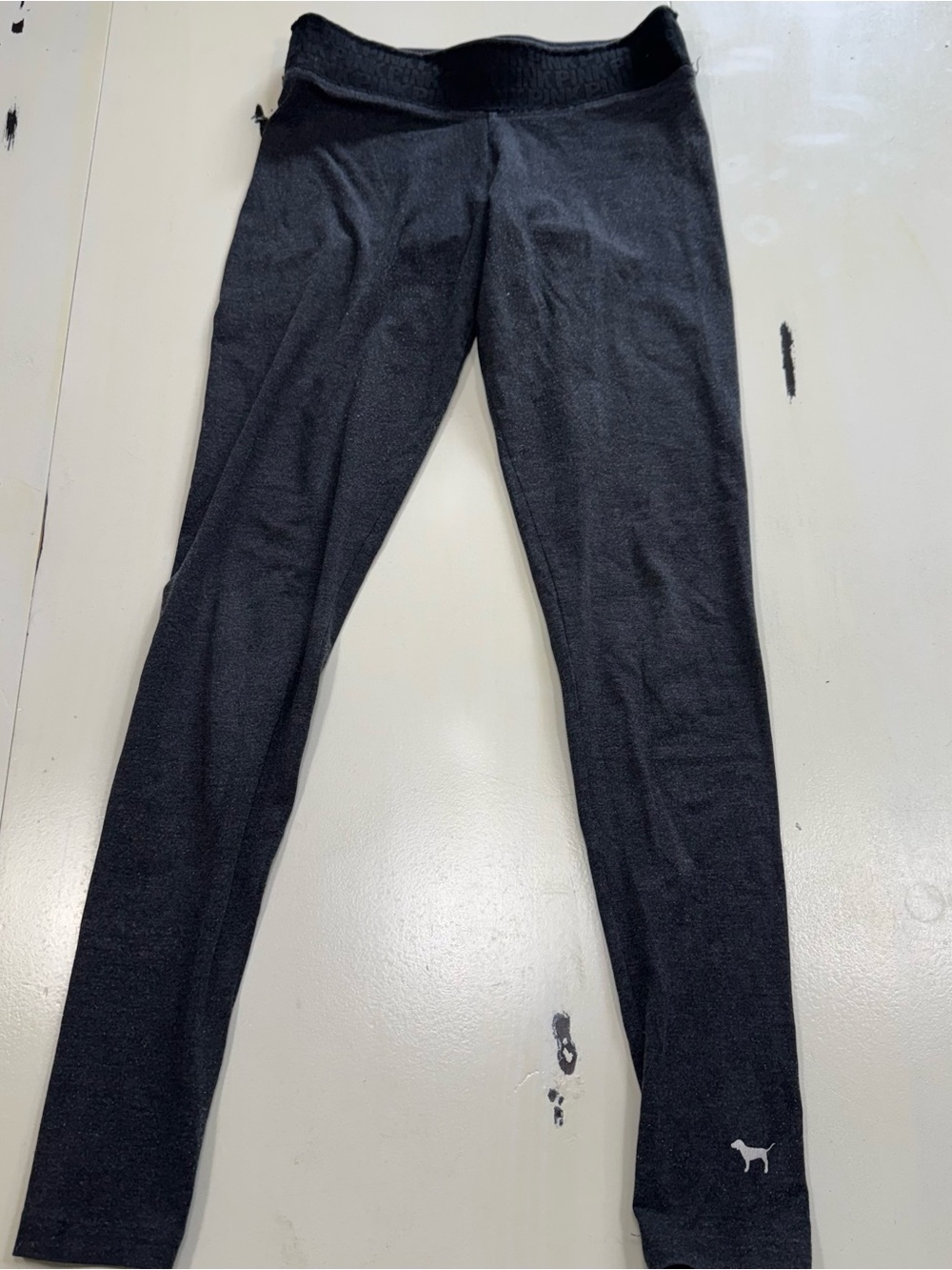 PINK Victoria's Secret Charcoal Grey Logo Waistband Yoga Leggings (XS)